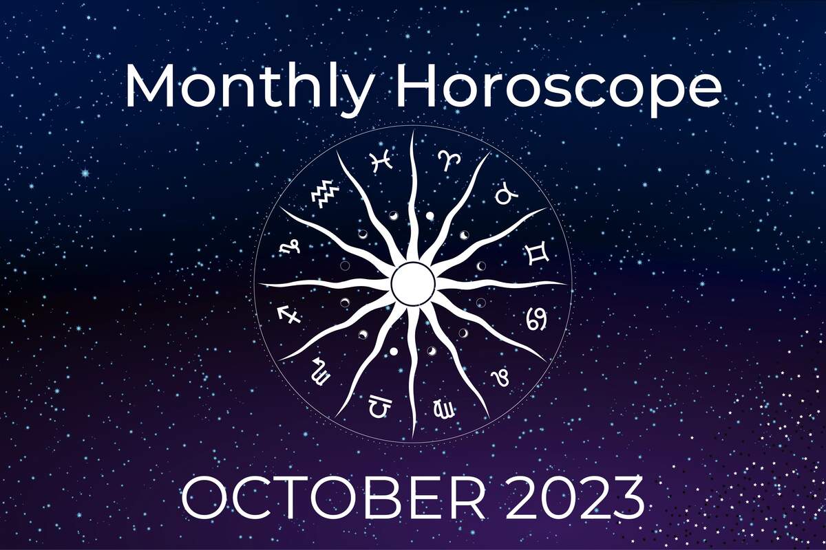 Zodiacal Wheel On A Blue And Purple Starry Background And The Letters Monthly Horoscope October 2023 650062e7b4b43 